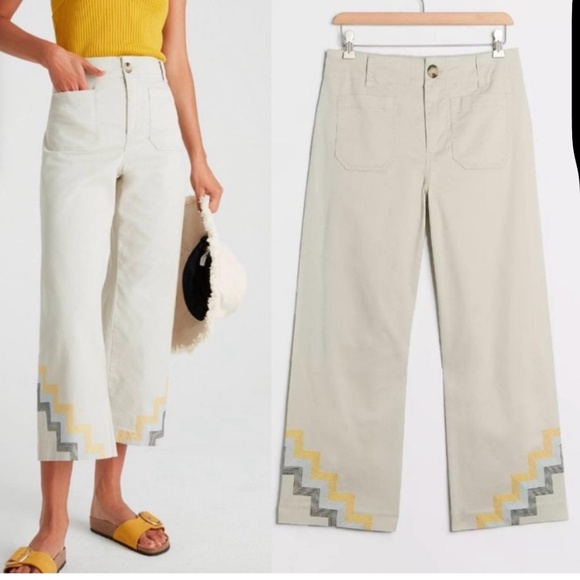 MAEVE BY ANTHROPOLOGIE HALLEE EMBROIDERED WIDE LEG PANTS SZ 10 - NWT - Picture 1 of 12